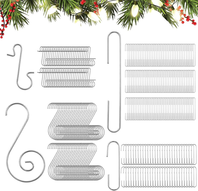 CraftyDream 300 Pieces Christmas Ornament Hooks Metal Wire Hooks Ornament Christmas Tree Hanger in 3 for Xmas Holiday Hanging Decorations(Silver) - Image 1